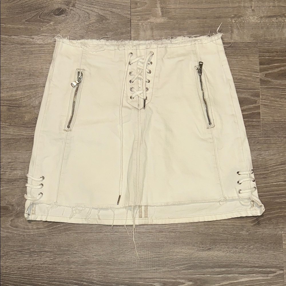 Blank NYC White Mini Skirt with Lace-Up & Zipper Detail
